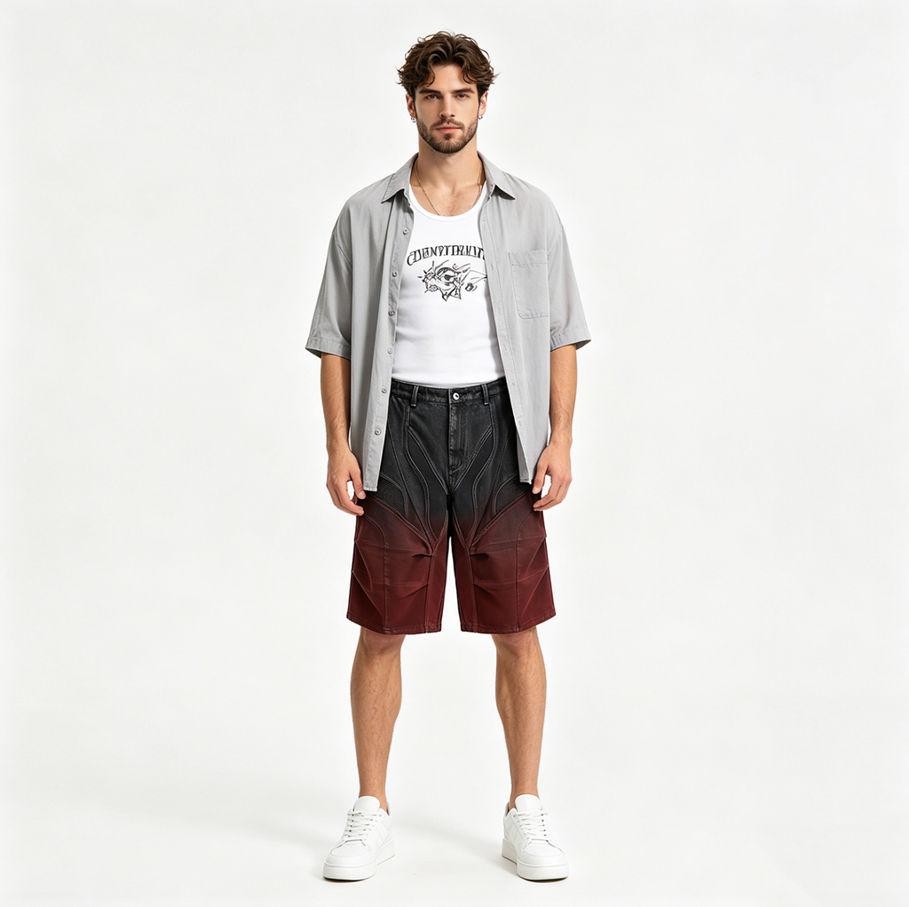 Vintage Dip-Dye Denim Biker Shorts